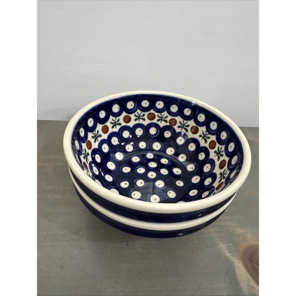Polish Pottery Bowl- Set Of 2- Blue/White Nature 6in Wide/2.5in Tall Stackable - Picture 12 of 12